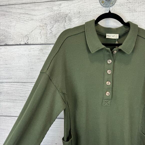 New In Women's Green Waffle Knit Long Sleeve Tunic Top Size Medium - Picture 4 of 8